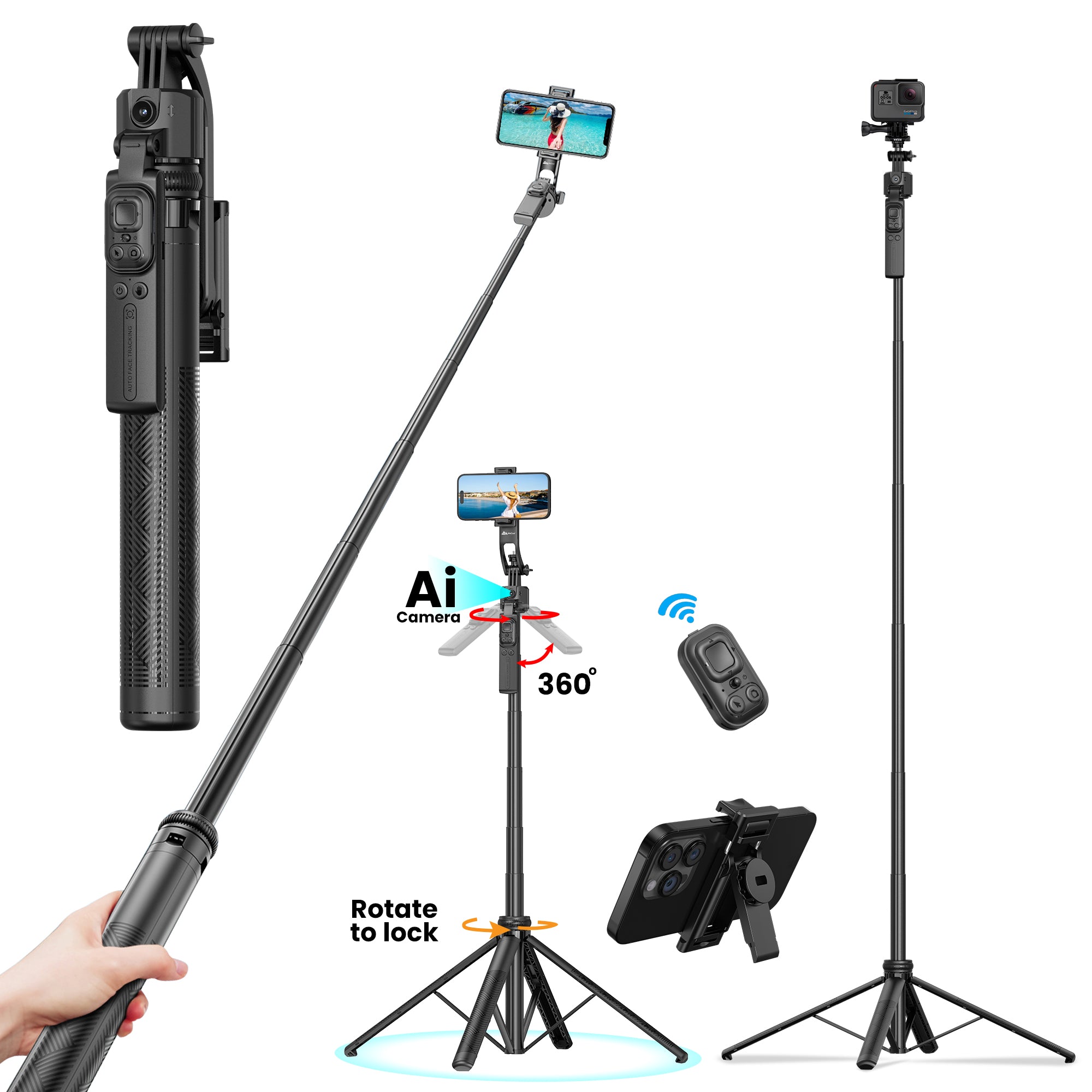 WeCool S8 AI-Powered Selfie Stick for Mobile, Auto Face Tracking Tripo