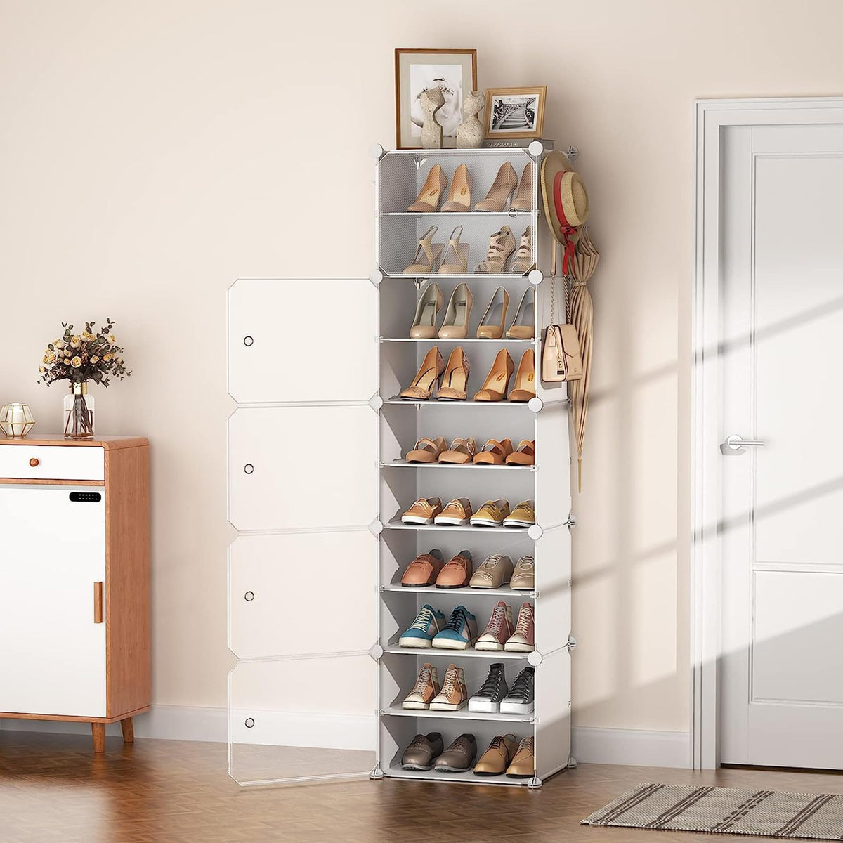 Protable Shoe Rack WeCool Portable Shoe Rack for Home With Door,Adjustable Plastic Shoe R