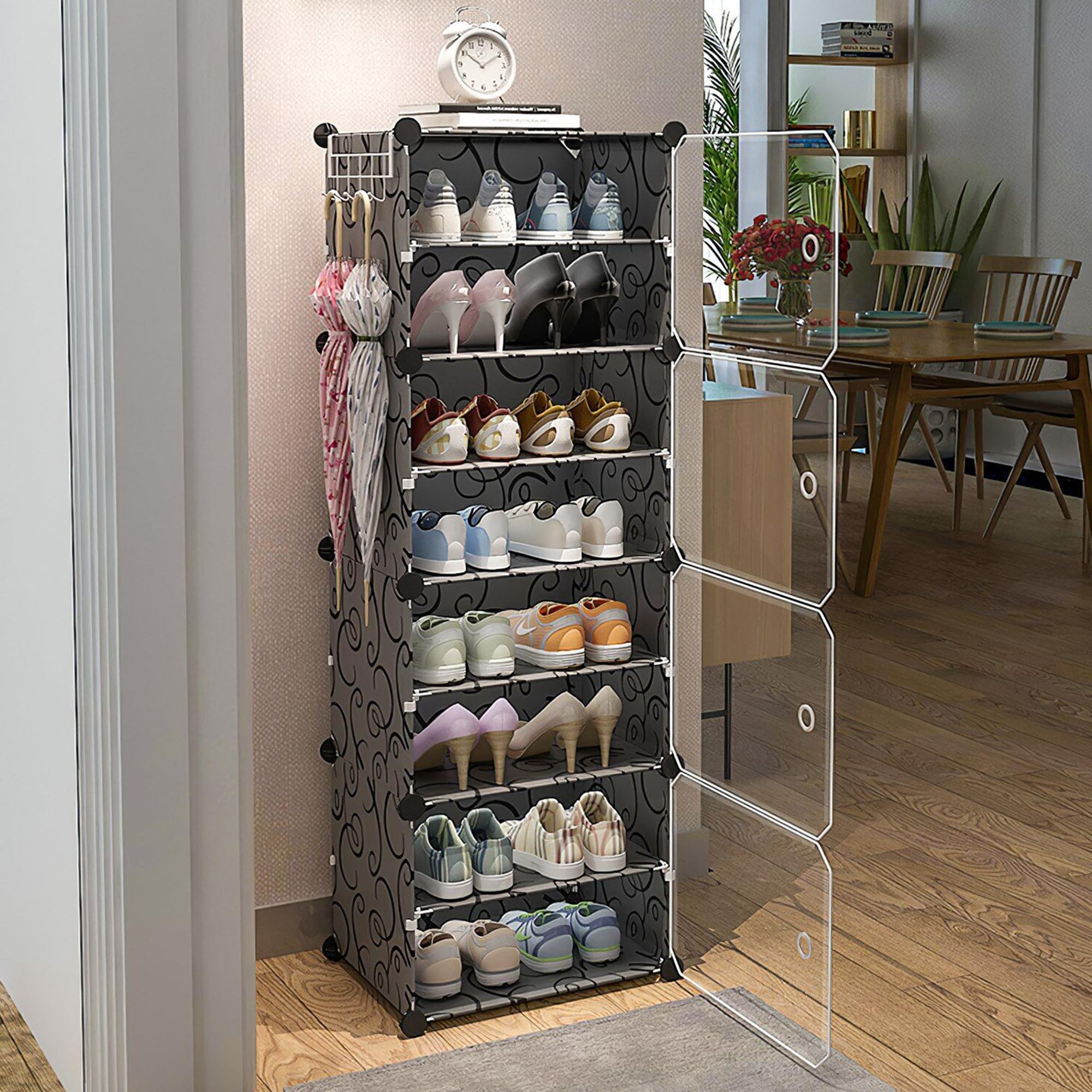 WeCool SR-B8 Upgraded Shoe Rack for Home Plastic, Portable Shoe Rack with Dustproof Door for Heels/Slippers/Boots, 8-Layer Shoe Storage Cabinet with