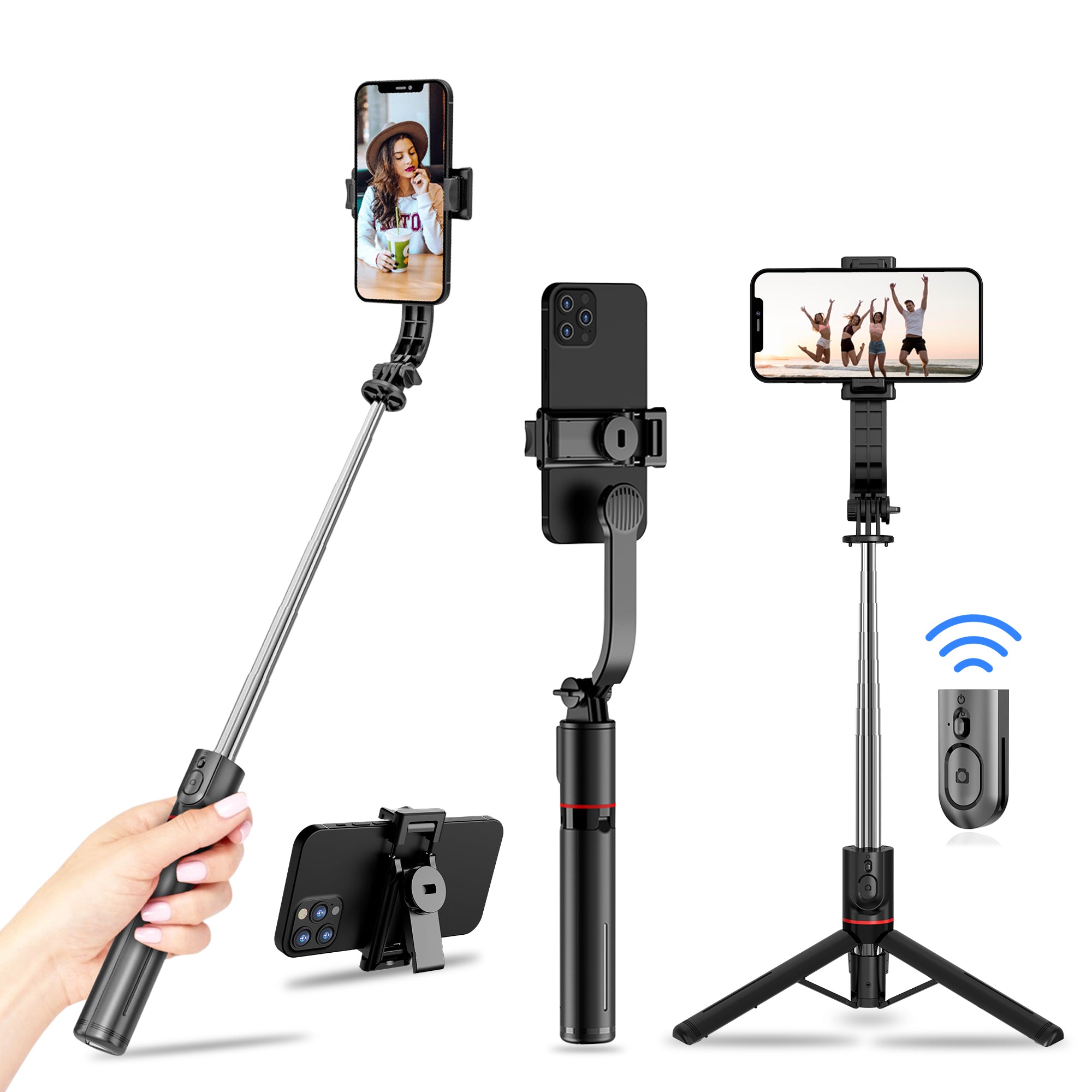 WeCool S6 Reinforced Bluetooth Selfie Stick with Tripod Stand, 45inc/ 130cm  Long Selfie Stick with 6-Section Stable Base, Detachable Mobile Holder,