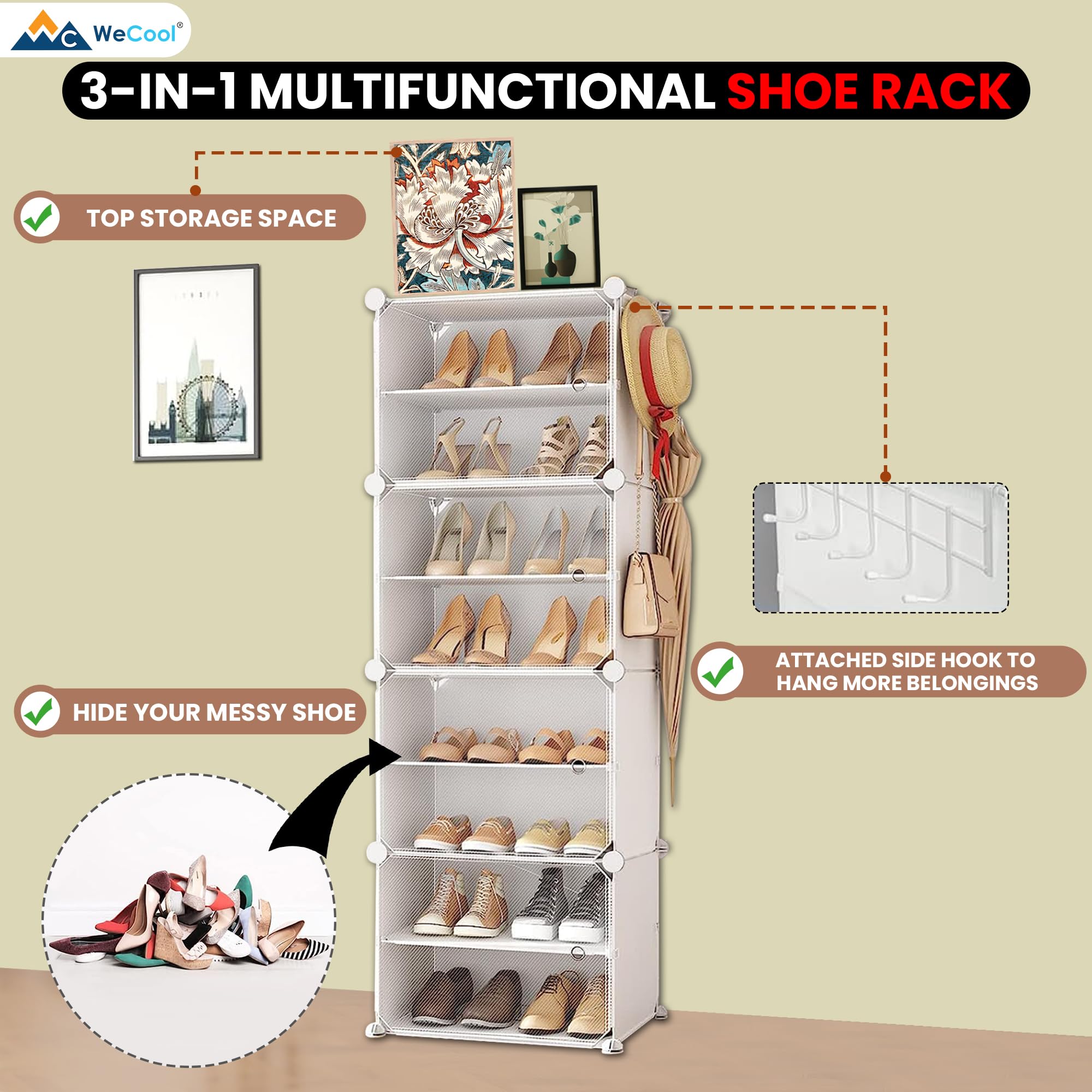 Melcom Shoe Rack WeCool SR-W8 Upgraded Shoe Rack for Home Plastic, Portable Shoe Rack w
