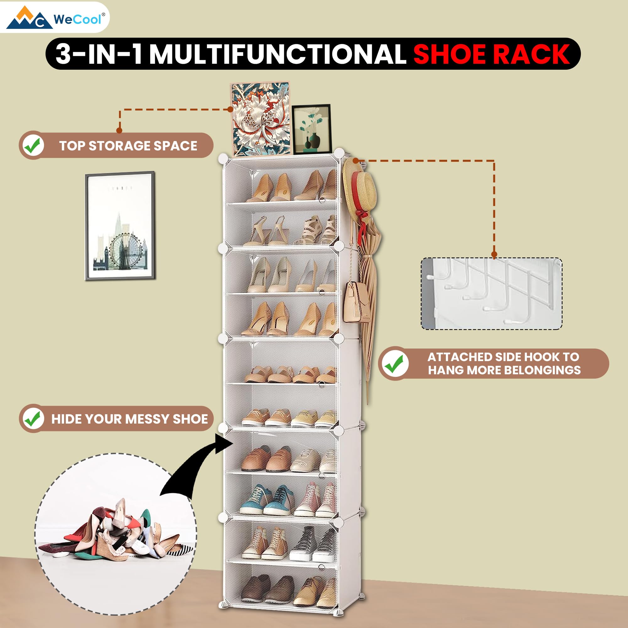 Shoe Ice Rack WeCool SR-W10 Upgraded Shoe Rack for Home Plastic, Portable Shoe Rack