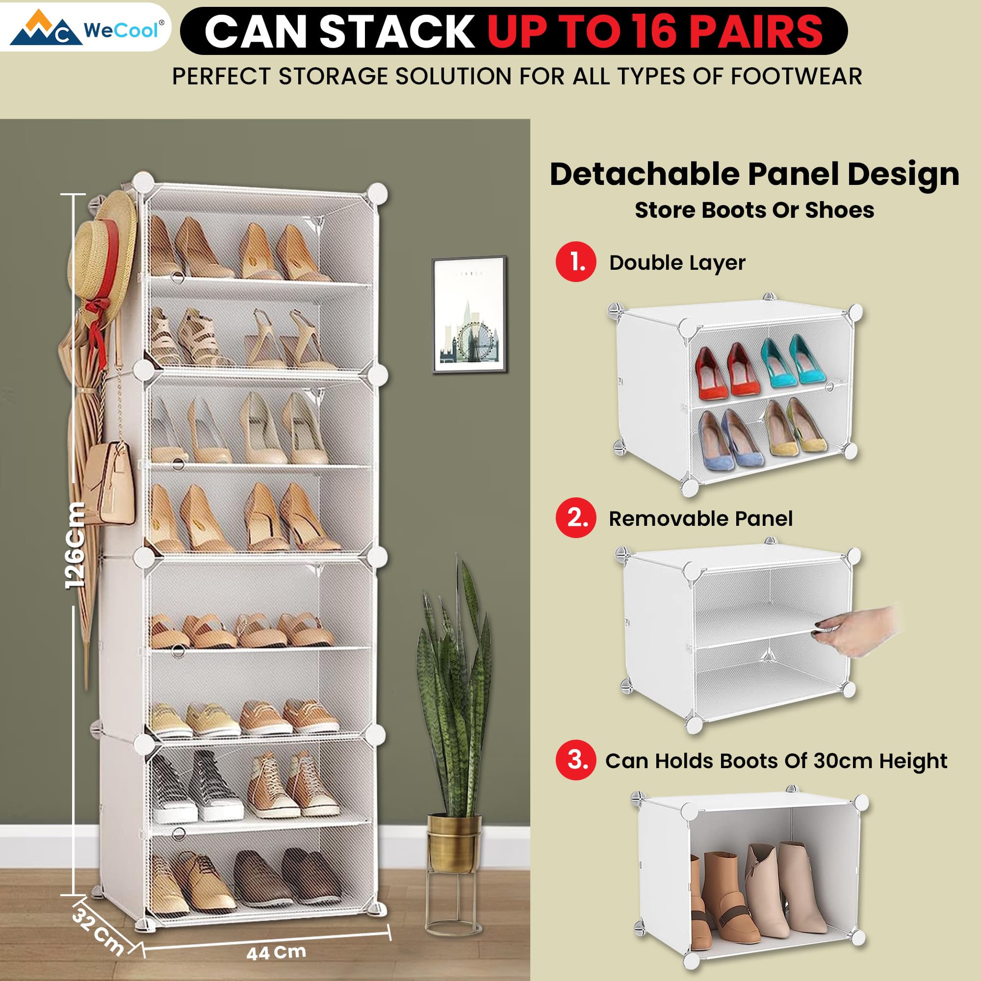 Shoe Ice Rack WeCool SR-W8 Upgraded Shoe Rack for Home Plastic, Portable Shoe Rack w