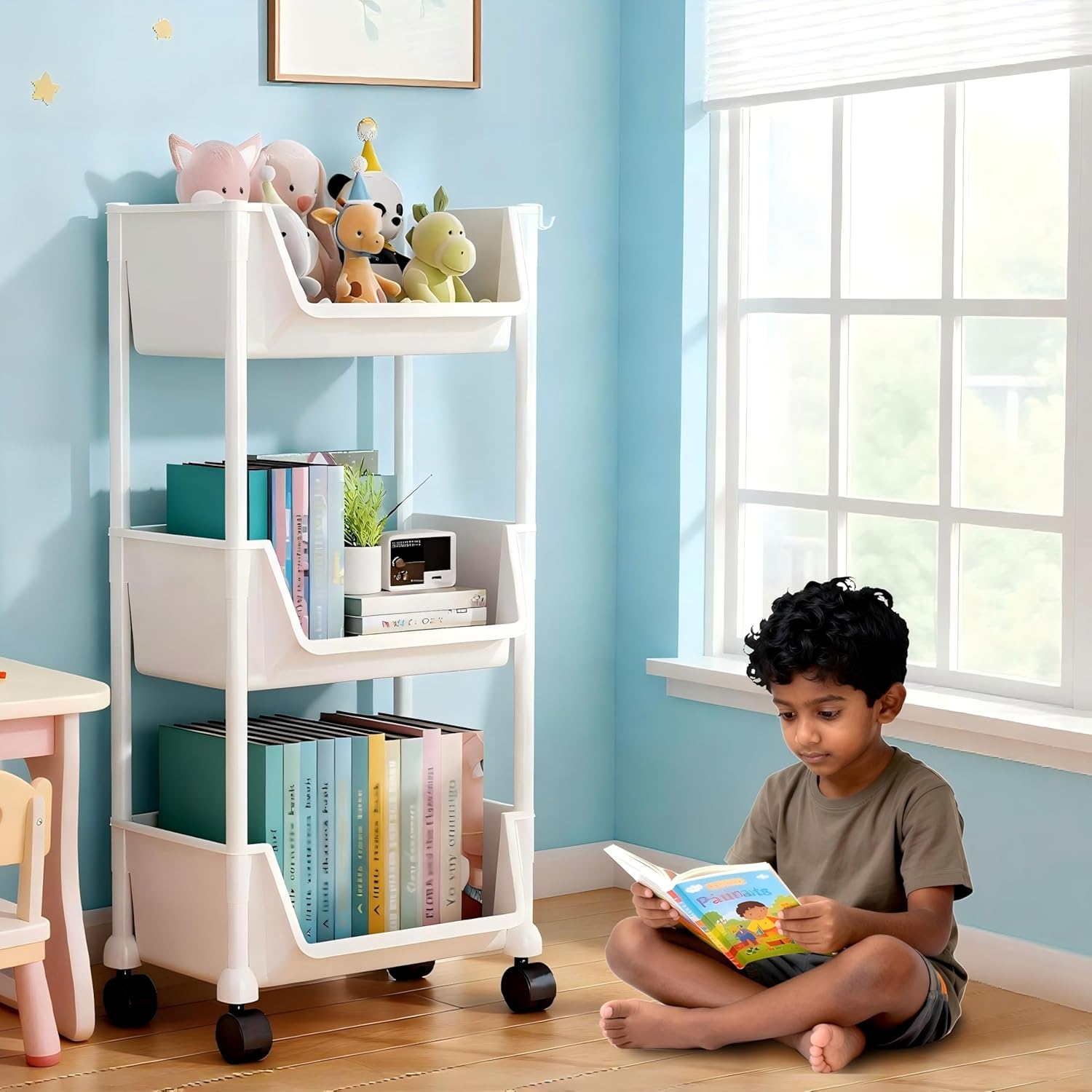 CoolLeaf 𝟑-𝐓𝐢𝐞𝐫 Book Shelf, Bookshelf for home Plastic