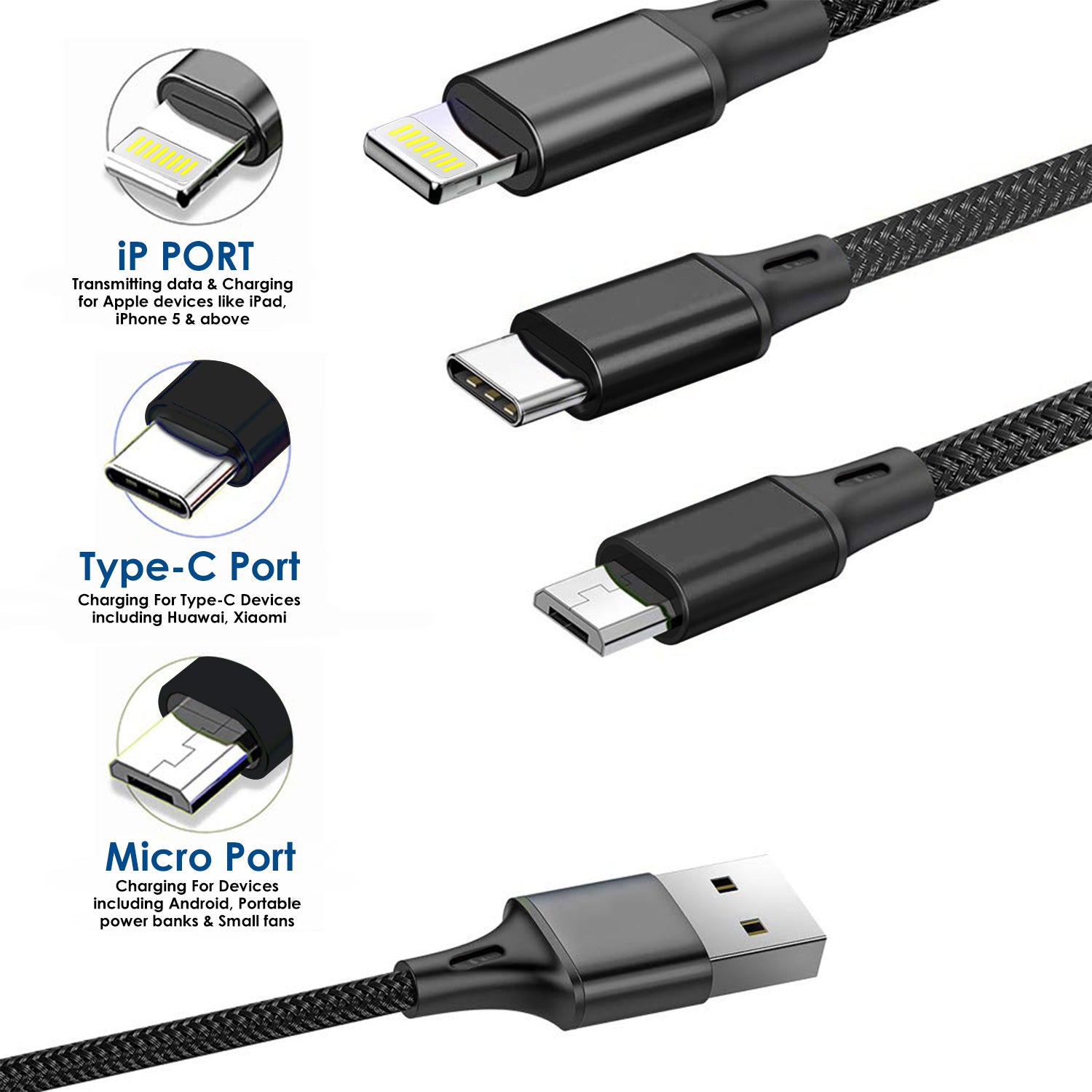 Wecool Nylon Braided in charging cable Fast charging cable with  Ports Multi pin charging cable Charging cable to charge Device with